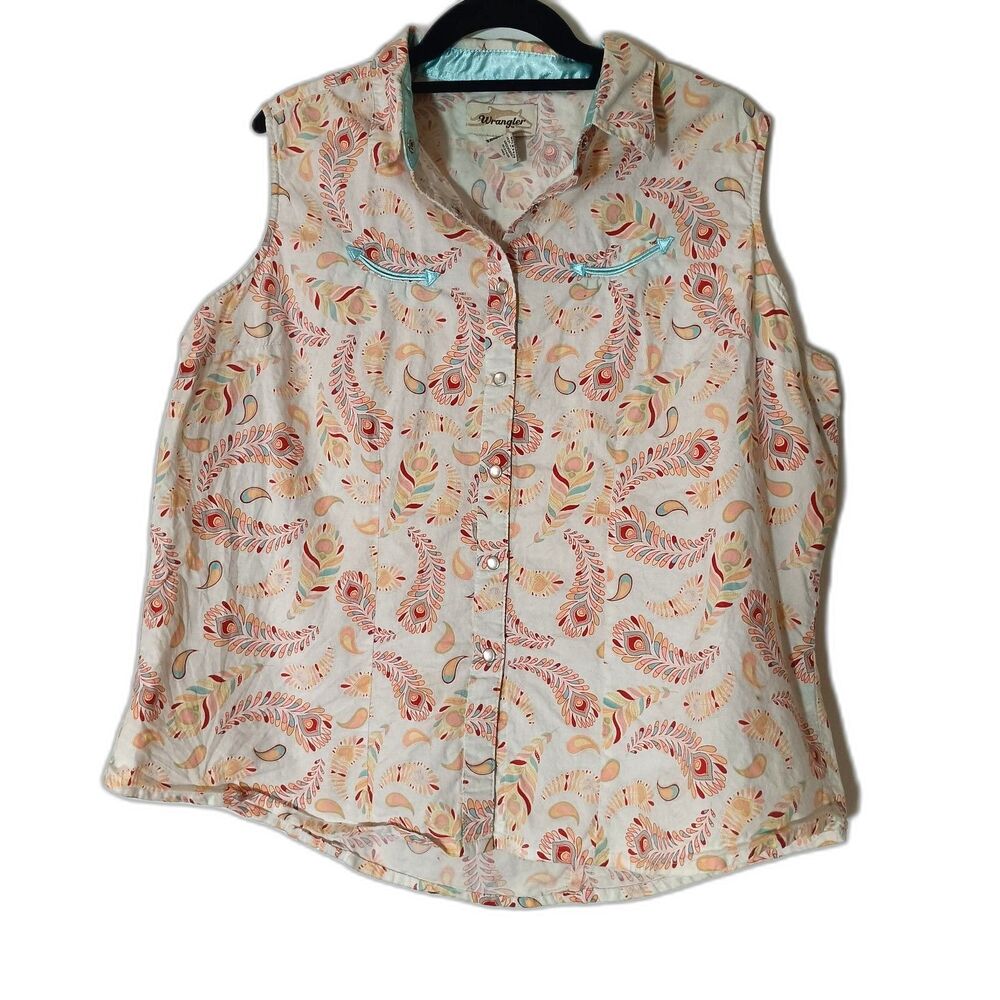 Wrangler Cowgirl Shirt XXL Y2k Vintage Paisley Boho Modern Ranch Pearl Snap Top